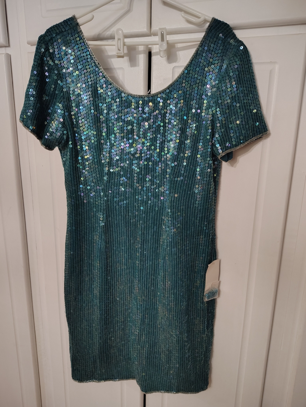 Teal Sequin Short-Sleeve Mini Dress